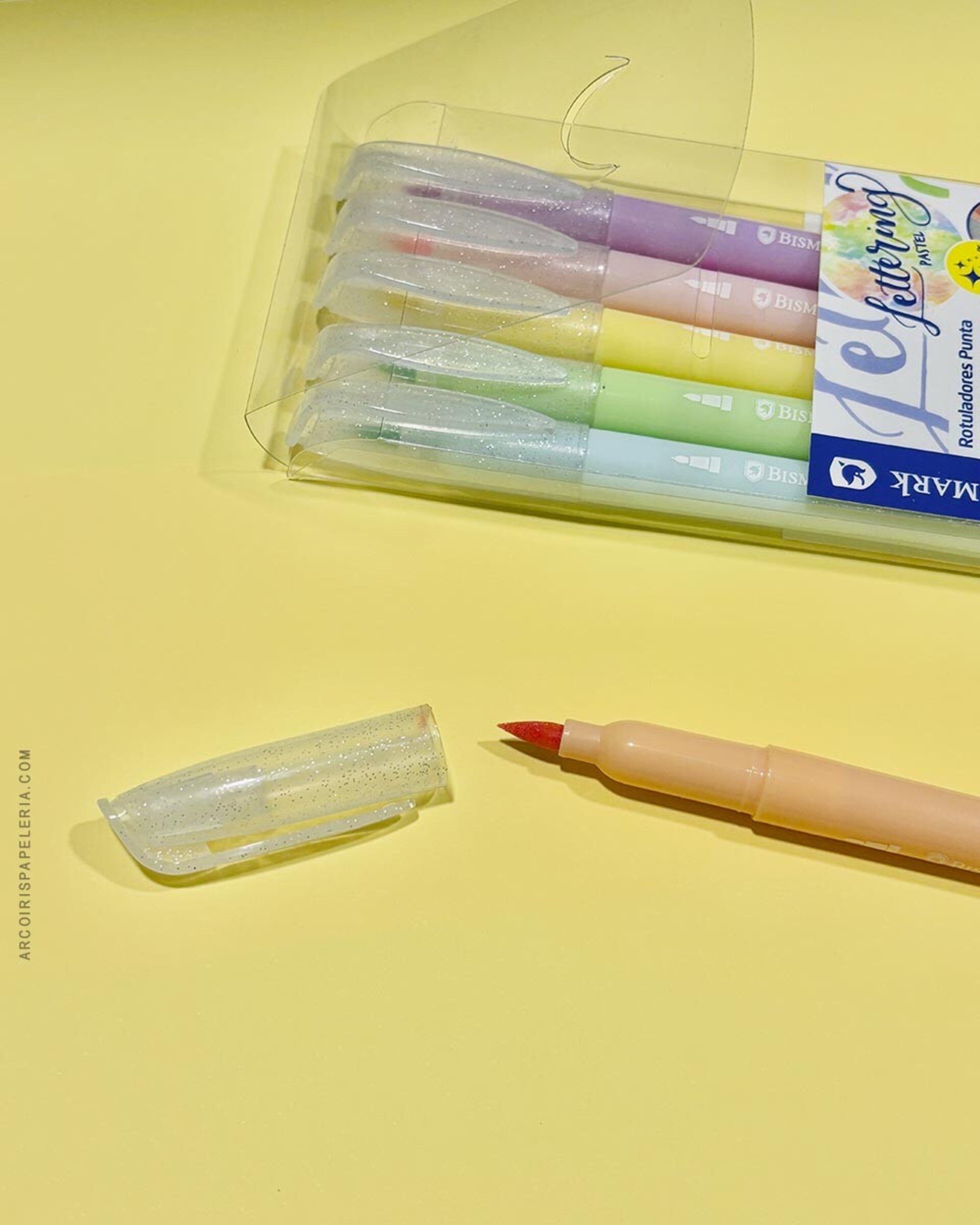 Pack 6 Rotuladores glitter con punta pincel para lettering Colores PASTEL - 2