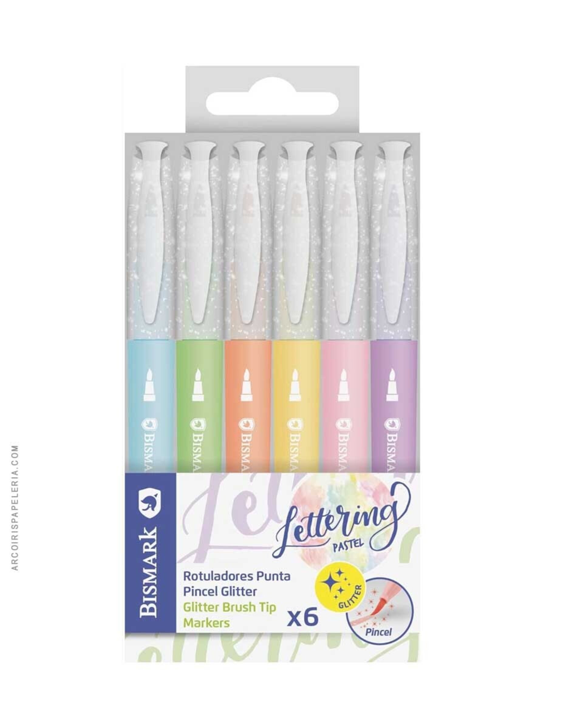 Pack 6 Rotuladores glitter con punta pincel para lettering Colores PASTEL - 3